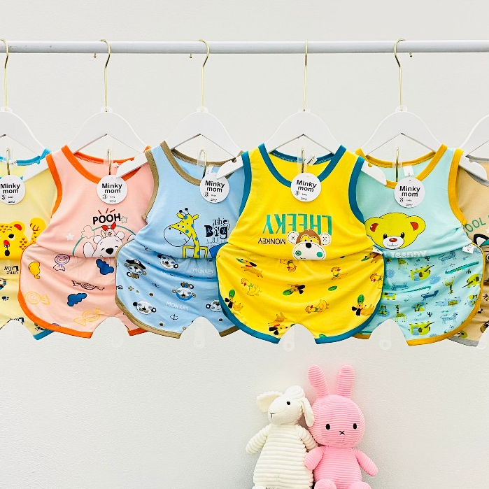 Bộ ba lỗ Minkymom 6 -16kg, Đồ bộ bé trai, đồ bộ bé gái may rộng rãi, vải mềm mát và co giãn rất tốt