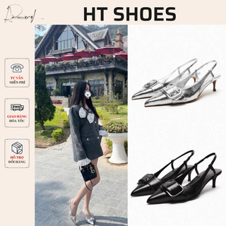 Giày sandal cao gót Z mũi nhọn phối hoạ tiết khoá độc lạ đế cao 3cm phong cách retro Pháp cá tính dễ phối đồ #7813