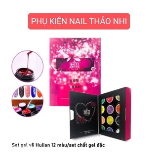 Set gel vẽ đỏ hu-lian, gel vẽ đặc 12 màu chính hãng nail thao nhi
