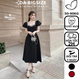 DA BIGSIZE - Đầm Bigsize Nữ , Váy Dự Tiệc 2 Dây Phối Đá Chất Cotton Mềm Mịn Che Khuyết Điểm Dành Cho Người Mập 50-90kg