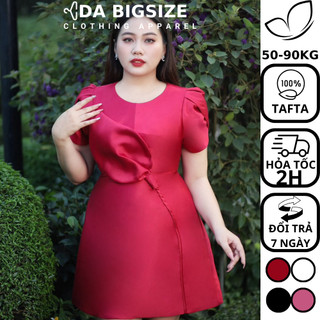 DA BIGSIZE - Đầm Nữ Đầm Dự Tiệc , Váy Nữ Bigsize Phối Lá Ngực Tay Phồng Chất Tafta Cao Cấp Dành Cho Người Mập 50-90kg