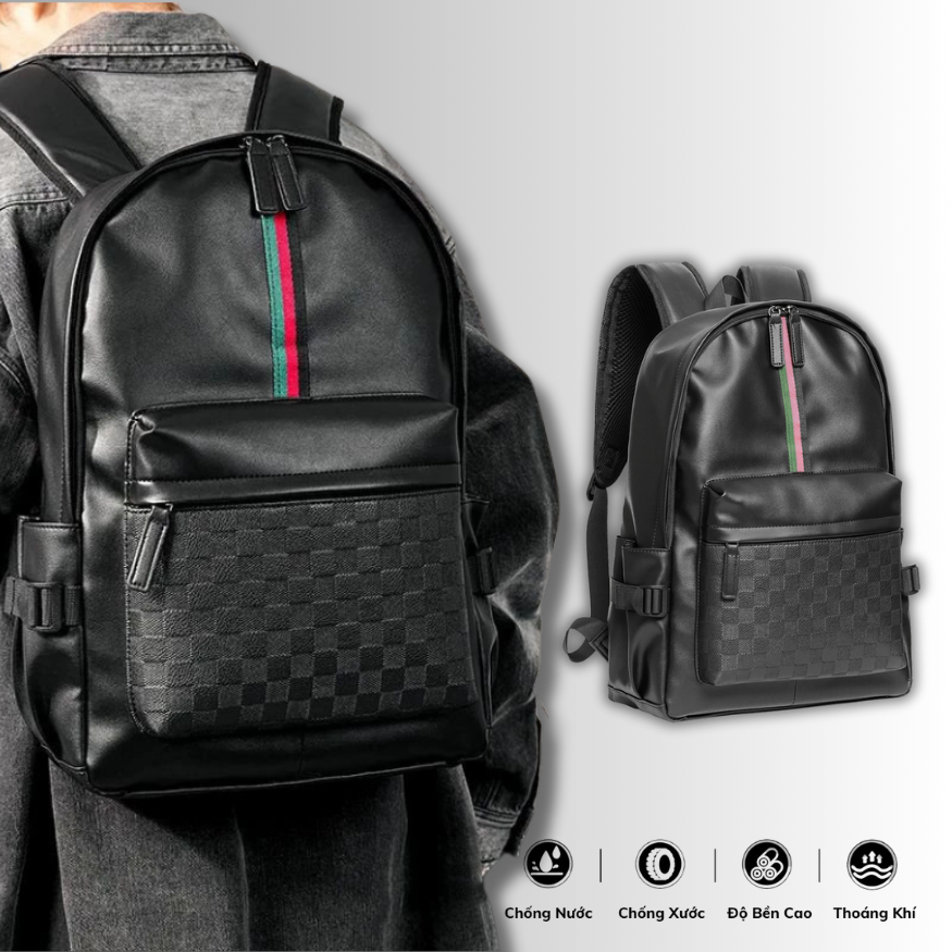 Balo Da Caro Thời Trang Ulzzang Nam Nữ,Da PU Cao Cấp,Đựng Laptop 15,6 inh-Chống nước,Kiểu dáng trẻ trung, cá tính - 030
