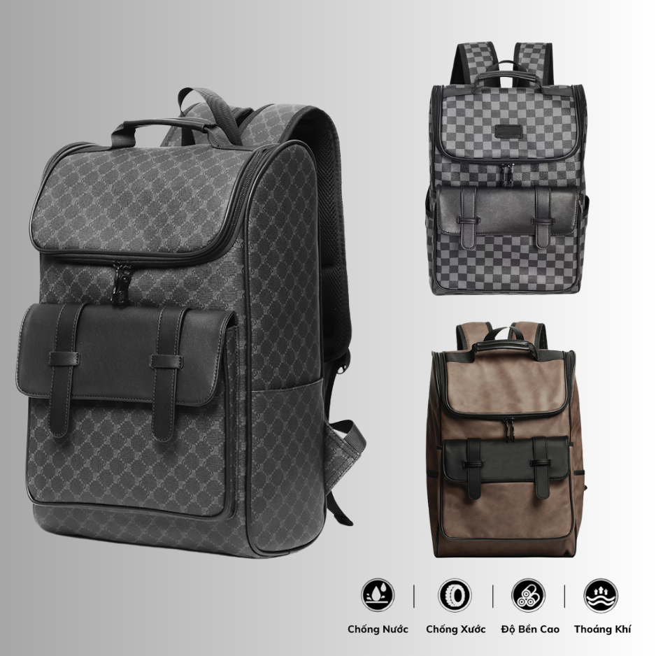 Balo Da Nắp Gập Thời Trang Nam Nữ Unisex ,Đựng Laptop 15,6 inh-Chống Nước,Kiểu Dáng Trẻ Trung, Cá Tính - 8087