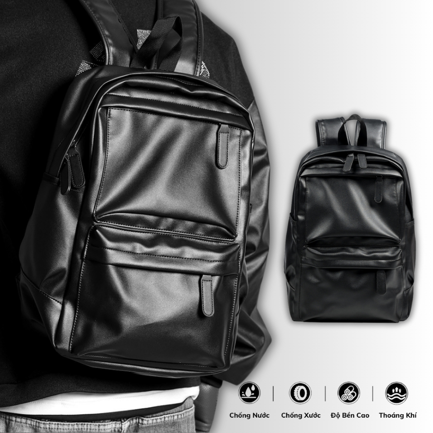 Balo Da Thời Trang Ulzzang Nam Nữ,Da PU Cao Cấp,Đựng Laptop 15,6 inh-Chống nước,Kiểu dáng trẻ trung, cá tính - 6060