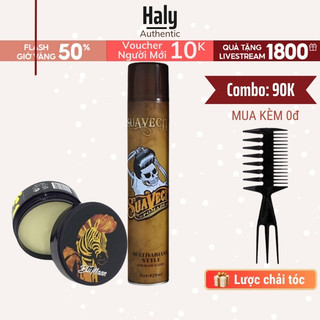 Gôm xịt tóc nam suavecito 420ml kèm sáp vuốt tóc blumaan ngựa vằn haly auth
