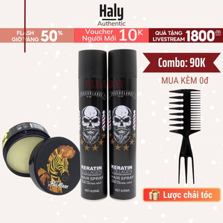 Gôm xịt keratin siêu cứng và thơm 420ml kèm sáp vuốt tóc blumaan ngựa vằn haly auth