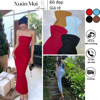 Đầm ôm body ống cúp chất thun hongkong dày dặn siêu ôm tôn dáng 4 màu đen đỏ nâu xanh mặc Noel Tết
