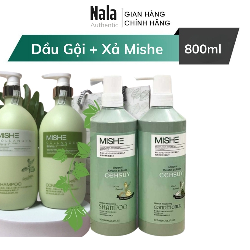 Bộ Dầu Gội Xả Chống Rụng Và Kích Thích Mọc Tóc Mishe Collagen 800mlX2, Dầu Gội Thảo Dược Giúp Tóc Mềm Mượt