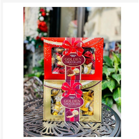 Hộp Sô cô la Vuông Hongya Golden Chocolate Cao Cấp, Dòng Socola Hạt Phỉ Ferrero Rocher 208g