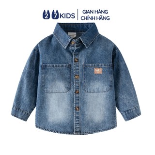 Áo sơ mi jean bé trai dài tay 27Kids WELLKIDS bò mềm cổ bẻ đi học nam cho trẻ từ 2-8 tuổi BLSH10