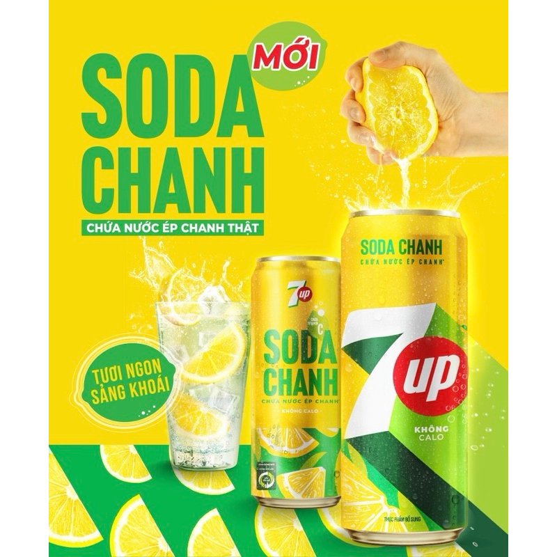 Lốc 6 Lon Nước Uống Có Gaz 7UP Soda Chanh Không Calo (320ml/lon)