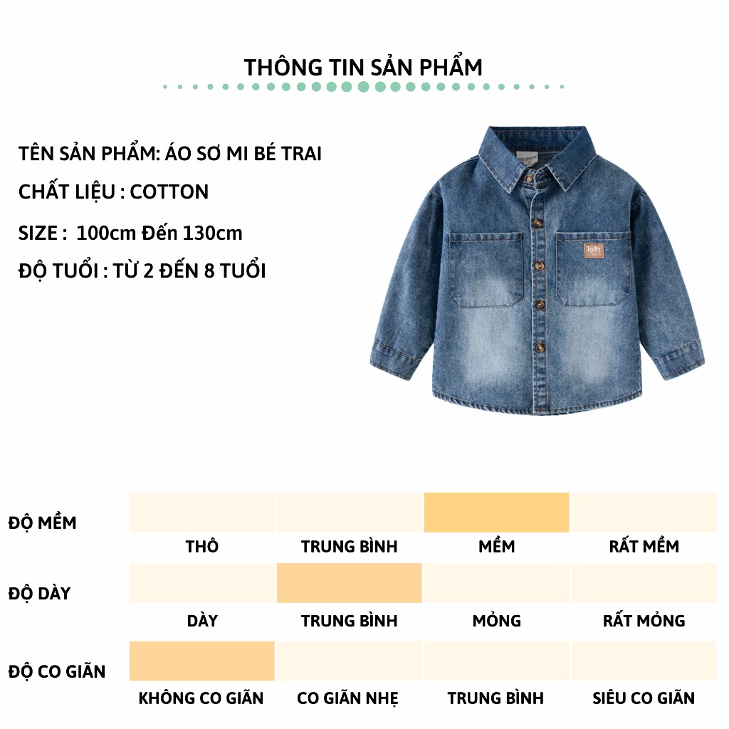 Áo sơ mi jean bé trai dài tay 27Kids WELLKIDS bò mềm cổ bẻ đi học nam cho trẻ từ 2-8 tuổi BLSH10