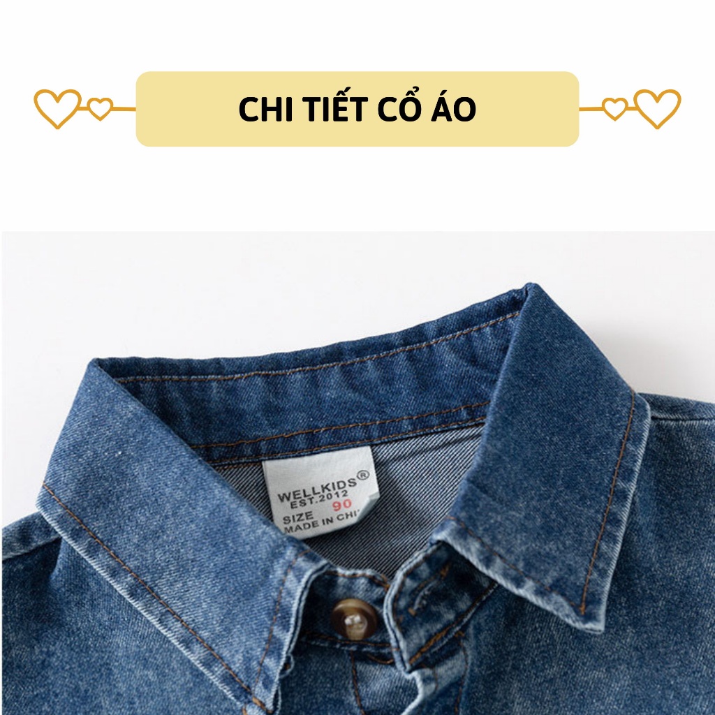 Áo sơ mi jean bé trai dài tay 27Kids WELLKIDS bò mềm cổ bẻ đi học nam cho trẻ từ 2-8 tuổi BLSH10