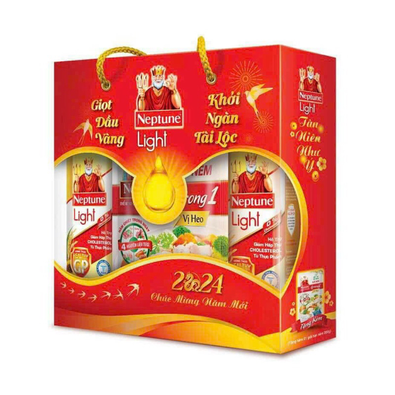 dầu neptune 1  lít (  giỏ quà Tết gồm 2 dau va 1  hạt nêm)