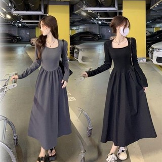 Váy đầm xòe chữ A dáng dài trơn tay cổ vuông nhún ly xòe chiết eo giữ nhiệt co giãn (CÓ BIG SIZE) SP03