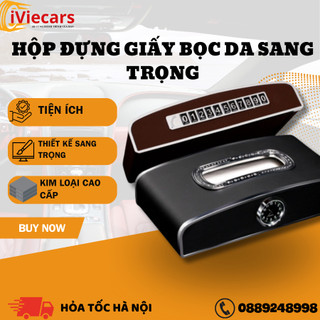 Hộp đựng giấy ăn cao cấp trên xe ô tô Iviecars 3 in 1 có đồng hồ, bảng số, phụ kiện ô tô sang trọng chất liệu da cao cấp