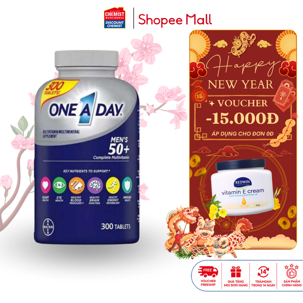 Vitamin tổng hợp cho nam One A Day Men’s Multivitamin Kirkland Signature 300 viên tăng cường sức khỏe cho tuổi 50