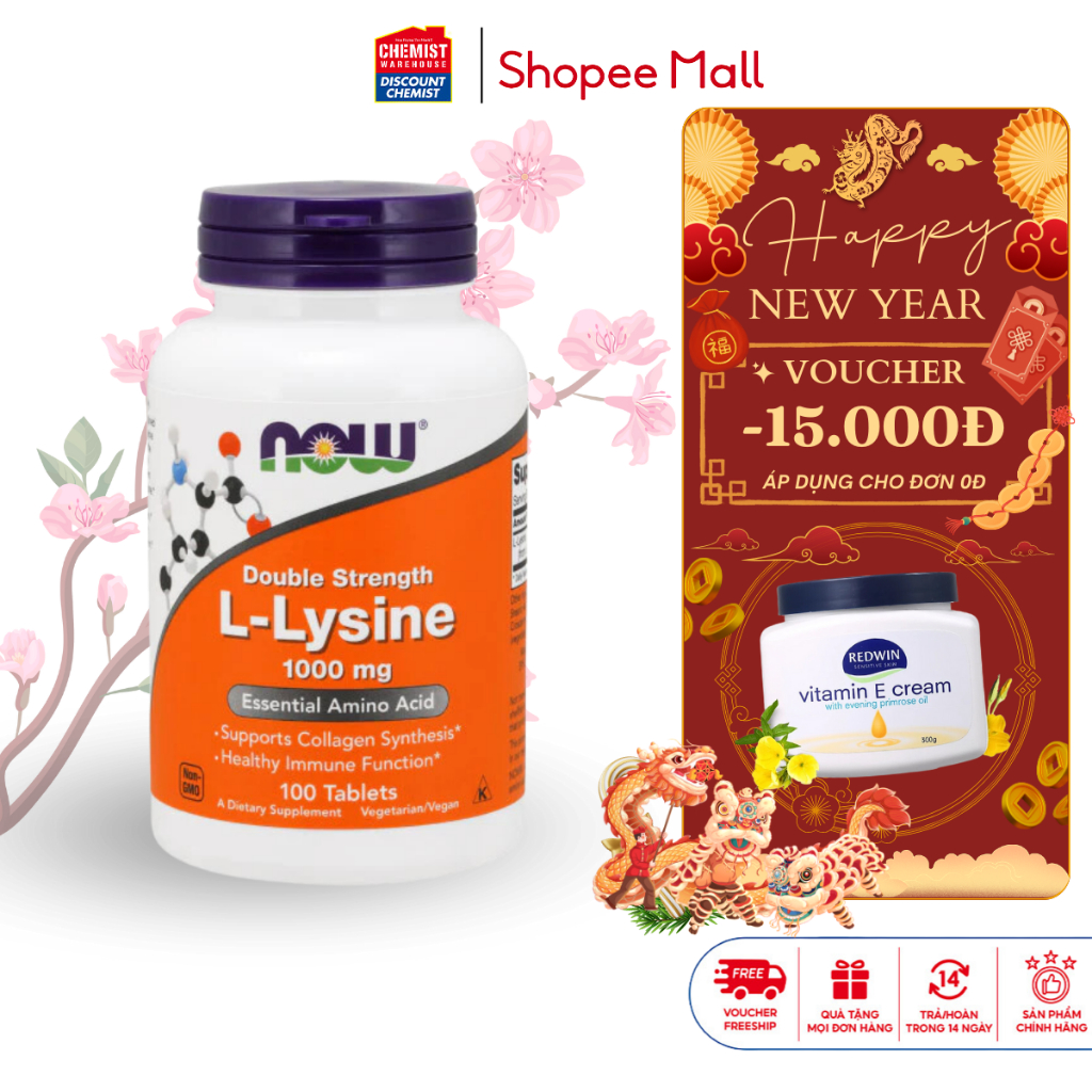Now L-Cysteine 1000mg 100 viên hỗ trợ giảm mụn, bổ sung dinh dưỡng cho da, móng, tóc, tăng sinh collagen
