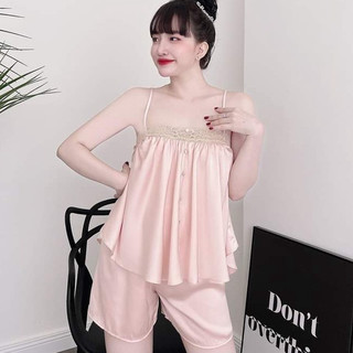 Đồ bộ ngủ nữ đồ ngủ 2 dây đồ ngủ nữ 2 dây bộ mặc ngủ nữ bộ 2 dây mặc nhà quần đùi vải lụa satin - Cn42