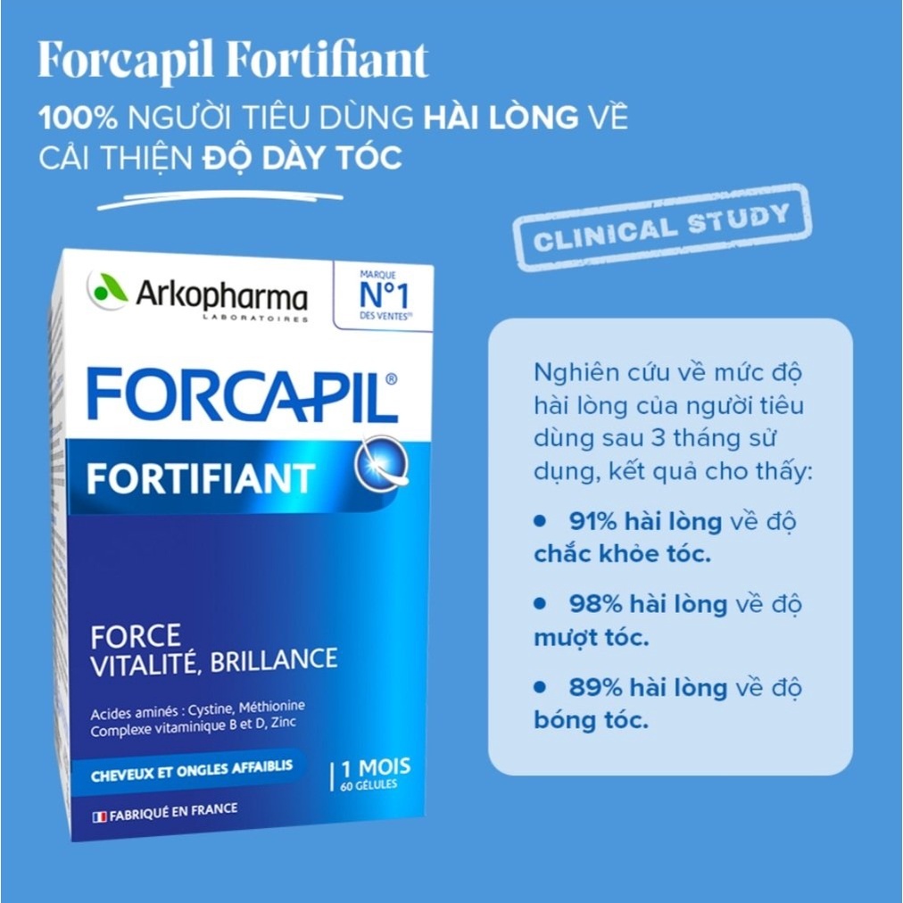 Viên uống Forcapil Arkopharma - Chuẩn y khoa, kích thích mọc tóc dày và chắc khỏe, ngăn tóc bết dính 60v - NT Bình An