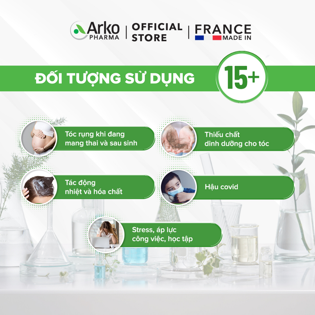Viên uống Forcapil Arkopharma - Chuẩn y khoa, kích thích mọc tóc dày và chắc khỏe, ngăn tóc bết dính 60v - NT Bình An