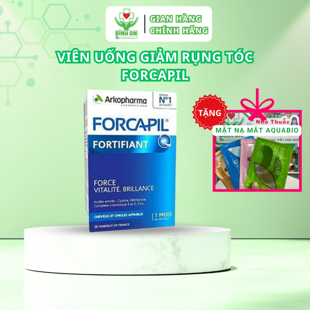 Viên uống Forcapil Arkopharma - Chuẩn y khoa, kích thích mọc tóc dày và chắc khỏe, ngăn tóc bết dính 60v - NT Bình An