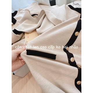 Đầm len tăm cúc đồng kèm khăn