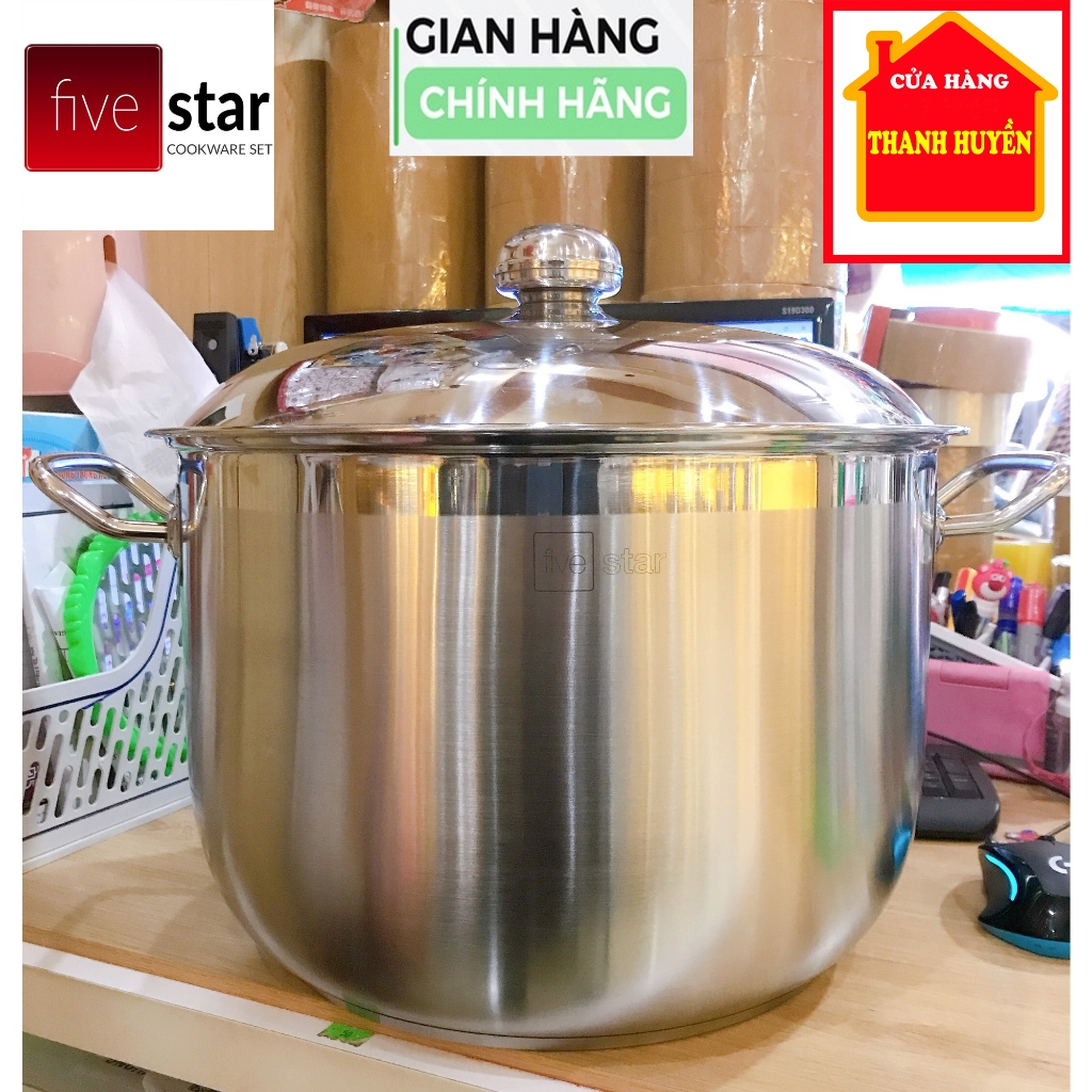 [Chính hãng FiveStar] Size 36cm - Nồi luộc gà 3 đáy inox 430 cao cấp FiveStar bếp từ nắp Inox