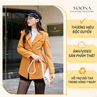 Áo khoác măng tô dáng lửng đính họa tiết vai phối đai YOONA - YD22A216
