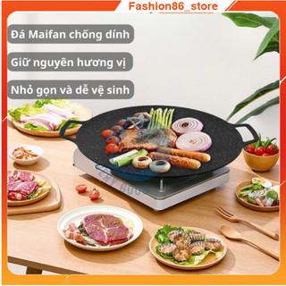 Chảo nướng chống dính gang vân đá BBQ hàn quốc không cần dầu đủ size 30 34 38cm dùng cho bếp gas bếp hồng ngoại cao cấp
