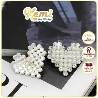 Khuy áo, cúc áo hình trái tim đính ngọc viền đá size 2,4 cm