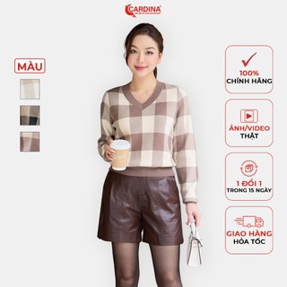 Áo len lông thỏ nữ CARDINA thiết kế cổ tim họa tiết kẻ ô phom dáng trẻ trung màu sắc tươi trẻ 3ALD02
