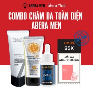 Combo Chăm Da Toàn Diện Abera Men - Serum Retinol Abera 20ML & Sữa Rửa Mặt Nolan Abera 100G & Kem Chống Nắng 3W Clinic