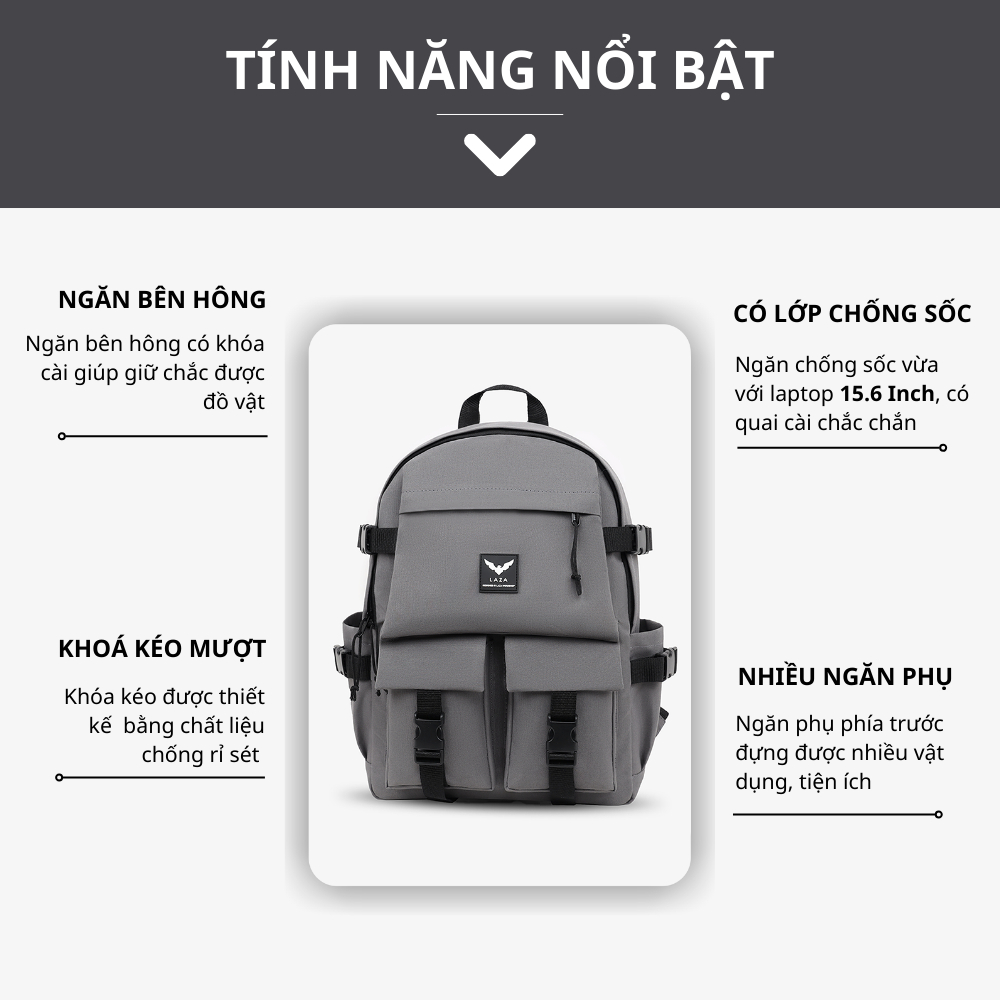 Balo laptop LAZA Rosy Backpack 496 - chất liệu chống thấm nước - chính hãng LAZA phân phối