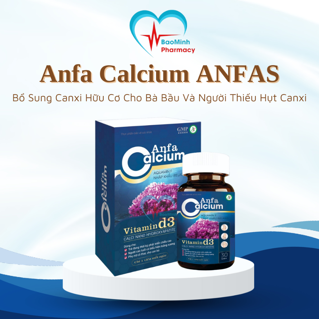 Anfa Calcium ANFAS Bổ Sung Canxi Hữu Cơ Cho Bà Bầu Và Người Thiếu Hụt Canxi An Toàn Lành Tính Lọ 30 