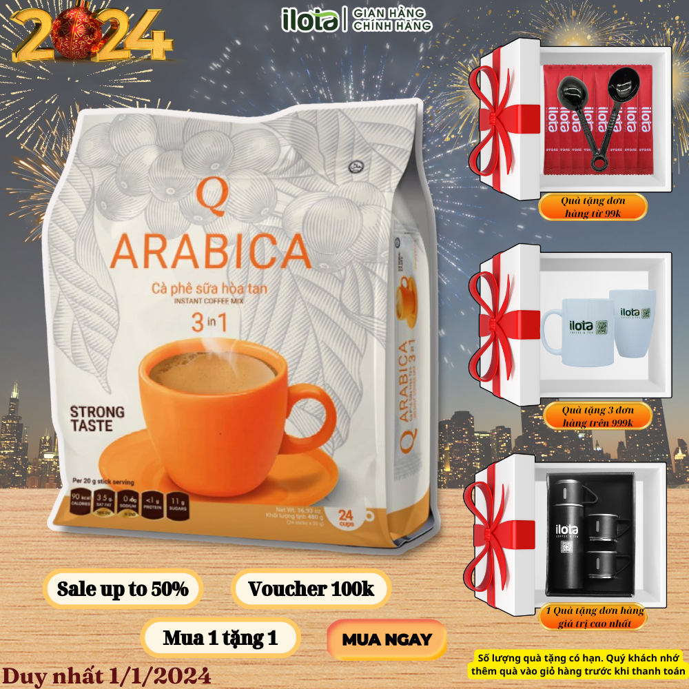 Cà phê Arabica sữa hòa tan 3in1 TRẦN QUANG uống liền 24 gói