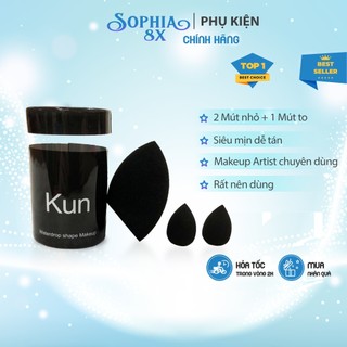 Set Bông mút tán kem nền Kun Đen Và Nâu siêu mịn bám phấn chuyên dùng cho makeup