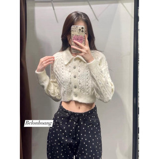 Áo len polo croptop đính đá zr
