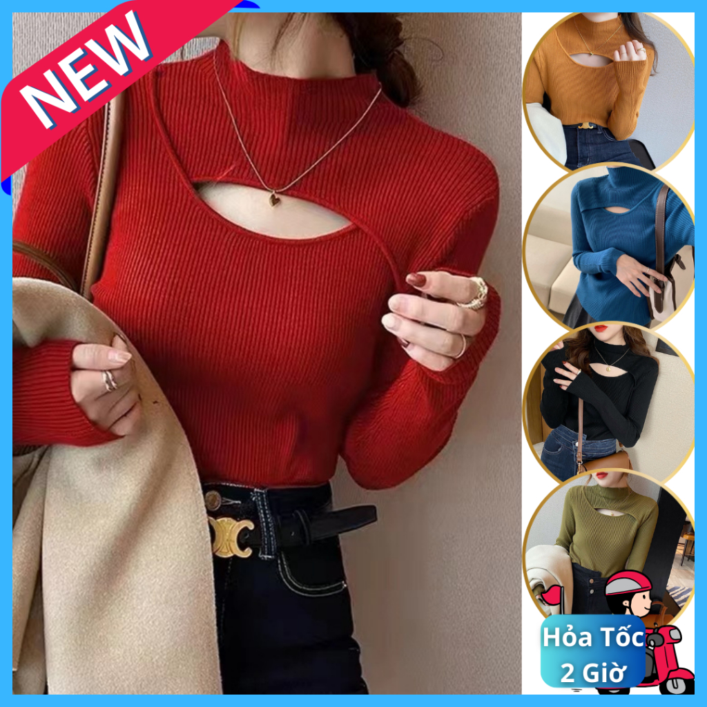 SH019 Áo Len Sơ Mi Nữ Quảng Xu Hướng Đông Thu Xuân Thiết Kế Mới Cao Cấp Nửa Áo Len Cao Cổ Cổ Giữa Dệt Kim