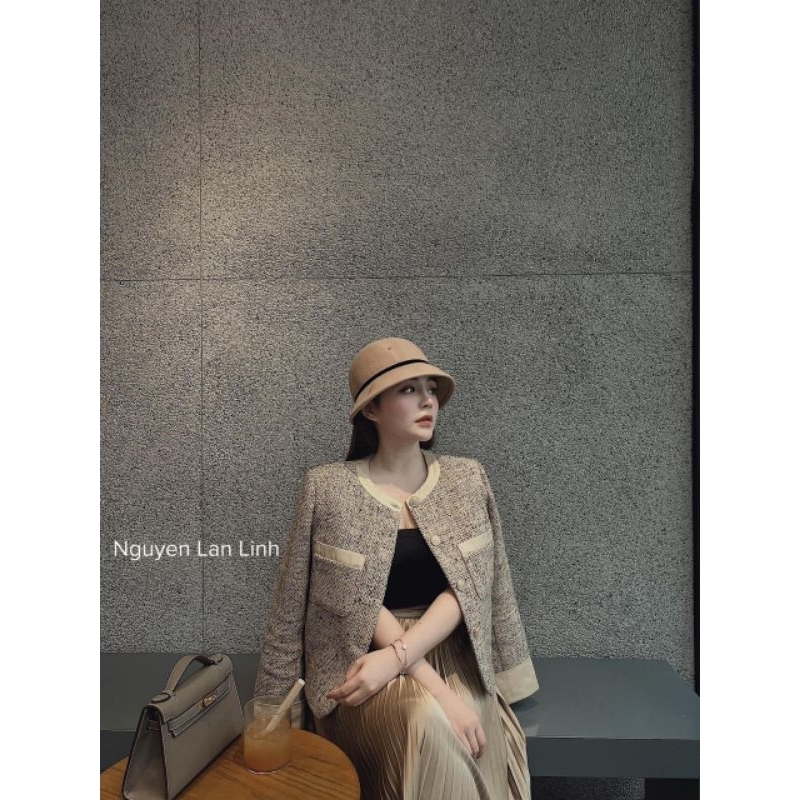 Áo Khoác Dạ Tiêu Khuy Bạc - Áo Khoác Dạ Tweed Nữ Cổ Tròn Phối Tay Size S M Halinh Shop