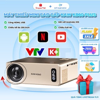 Máy chiếu mini kaw k860, máy chiếu gia đình chính hãng, độ sáng cao 3500 lumens, độ phân dải 1080 hộ trợ 4k