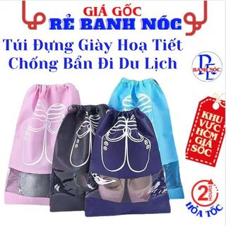 Túi Đựng Giày Dép Dây Rút Hoạ Tiết Chống Bẩn Đi Du Lịch Tiện Lợi - Túi Vải Đựng Giày Dép, Đồ Dùng Vải Không Dệt Size Lớn