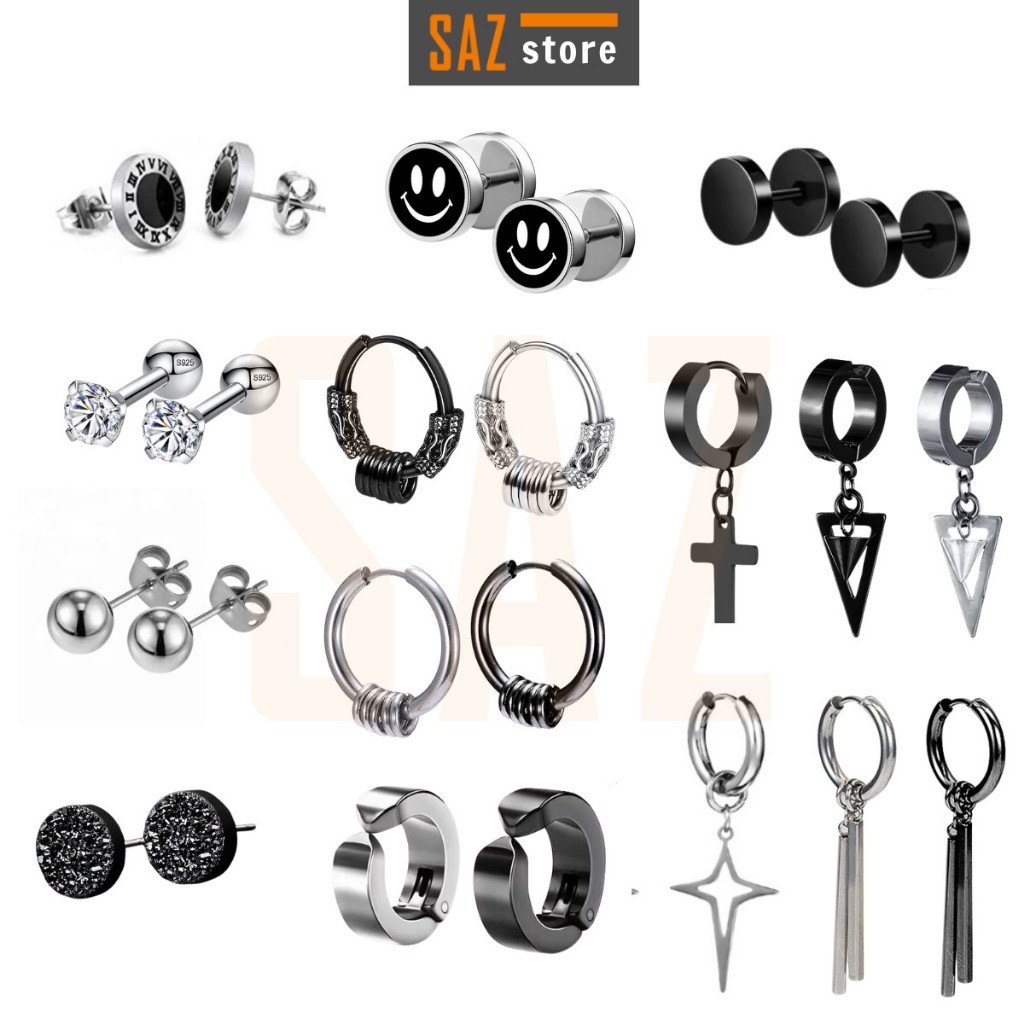 Khuyên tai titan nam nữ khuyên tai xỏ kẹp không cần xỏ lỗ nhiều lựa chọn SAZ dễ phối đồ - Hoa tai tổng hợp (1 chiếc)