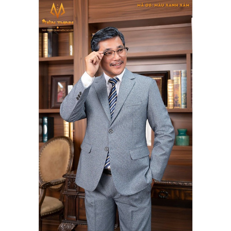 Bộ Vest trung niên, Vest trung tuổi lịch lãm chất liệu nhập khẩu Ấn Độ cao cấp 2024 (Tặng cà vạt)