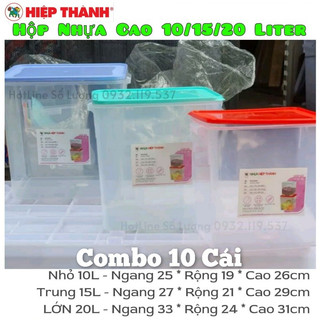 Combo 10 hộp nhựa đựng thực phẩm lớn 10/15/20lít, gạo, đậu đen, đậu phộng hitaco an toàn trong thực phẩm