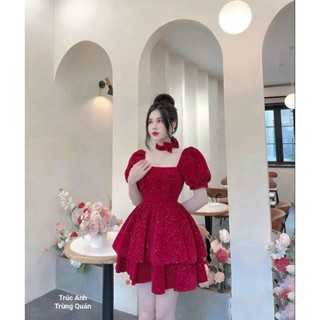 Đầm xoè tầng cổ vuông đi tiệc. đi chơi