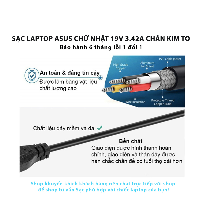 Sạc laptop Asus 19V-3.42A  – ZIN