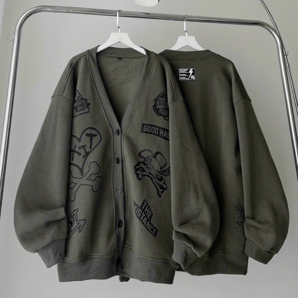 Áo Khoác Nỉ Cardigan nam nữ GOOD HABITS nút gài form rộng unisex chất liệu vải Nỉ Bông Mềm Mịn 2 Màu - ANH KHOA