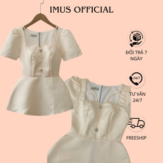Hana top - áo peplum cổ v tay phồng, áo peplum đính đá tiểu thư - imus thiết kế nữ
