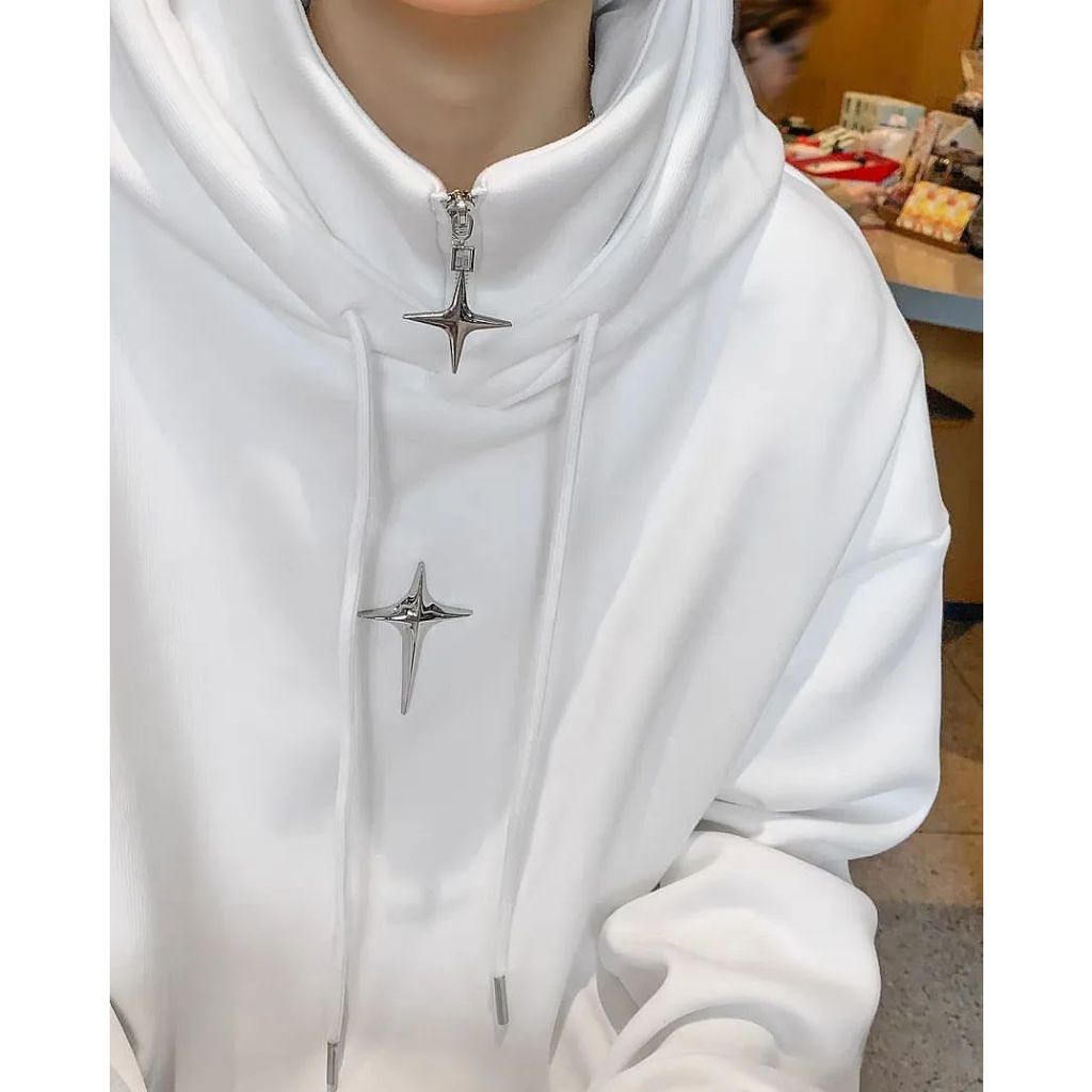 Áo hoodie STAR TRAIT nỉ trần bông phối tag kim loại cá tính